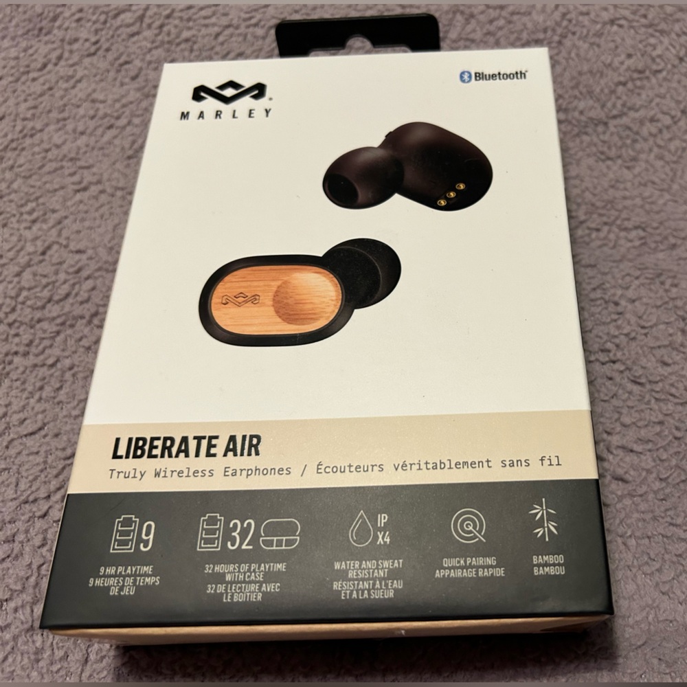 New in box Marley Liberate Air wireless earbuds. Microphone and bluetooth.